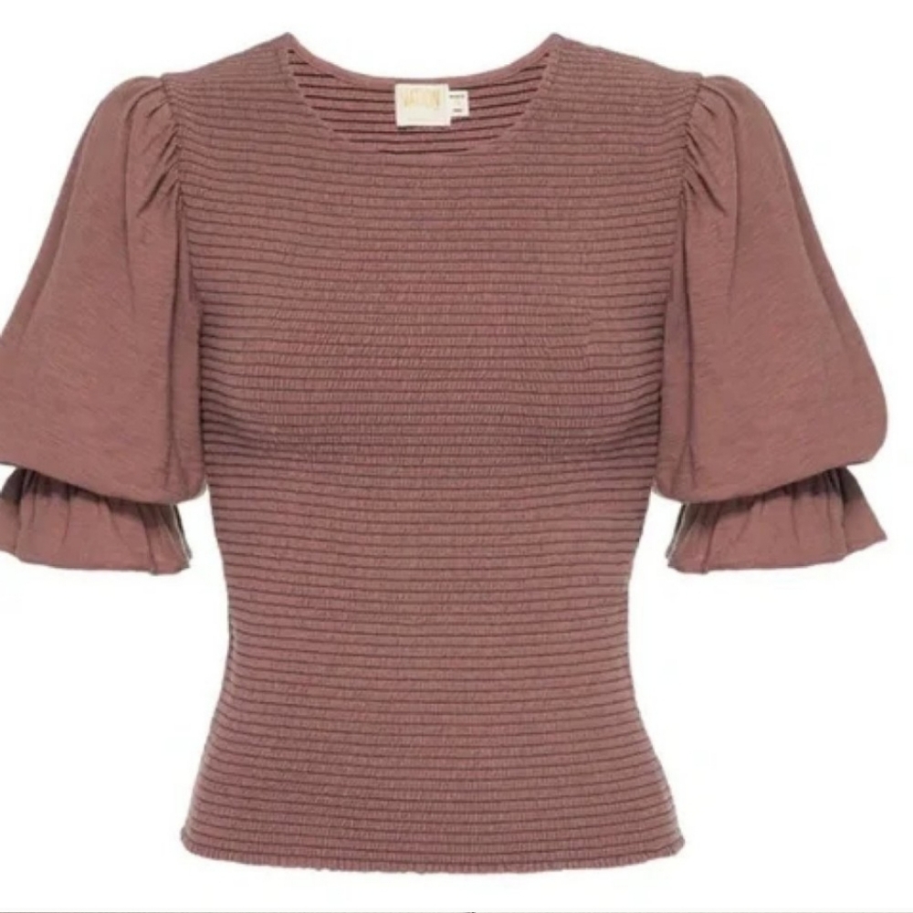 Nation LTD | Smocked Gathered Sleeve Bardot Tee Size XS